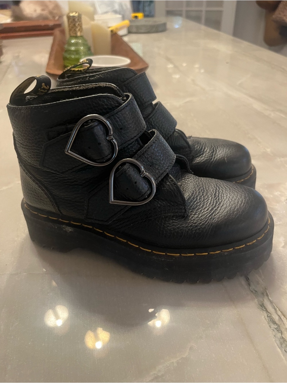 Dr. Martens Black Leather Heart-Buckle Ankle Boots
